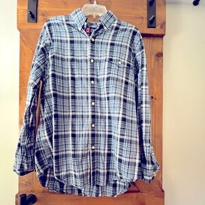 Chaps button-down, casual shirt. Blue with stripes.